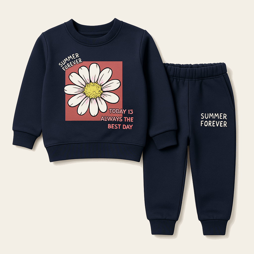 Raja Baby Pjs With Open Bottom Navy Blue Kids Tracksuit Set Summer