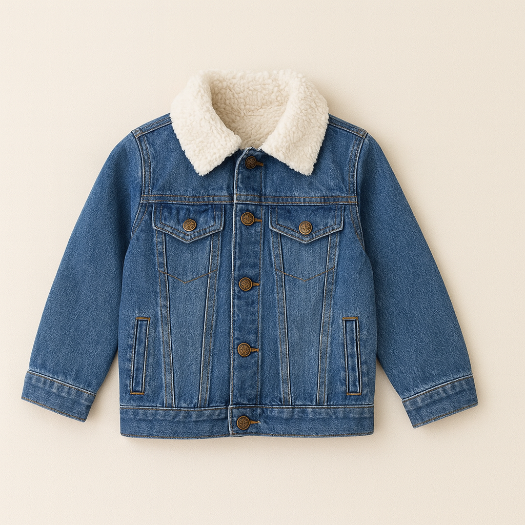 Cozy Fur-Lined Denim Jacket for Kids – Premium Winter Wear (Unisex)