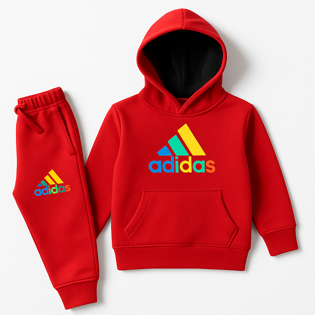 ❤️ Bold Red Adidas Kids Fleece Tracksuit Set – Winter Edition (1–12 Years)