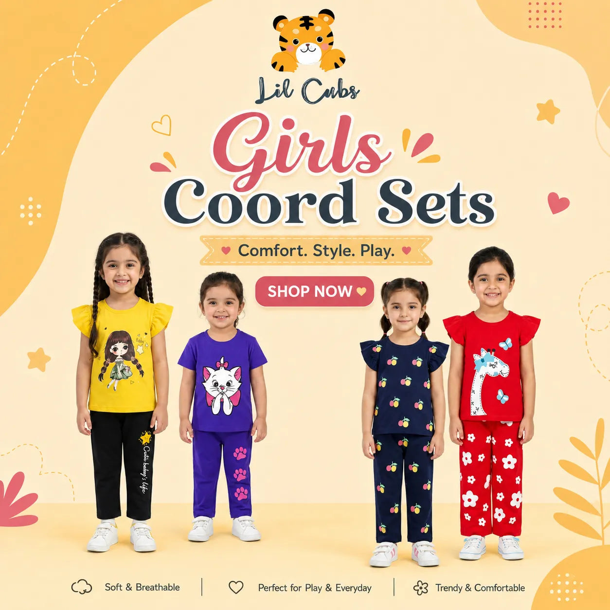 Girls Coord & Two Piece Sets – Ages 1 to 12 | Lil Cubs PK