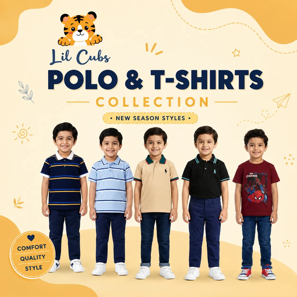 Banner for boys collection – t-shirts, polos, and casual shirts for kids aged 0 to 14 – Lil Cubs PK