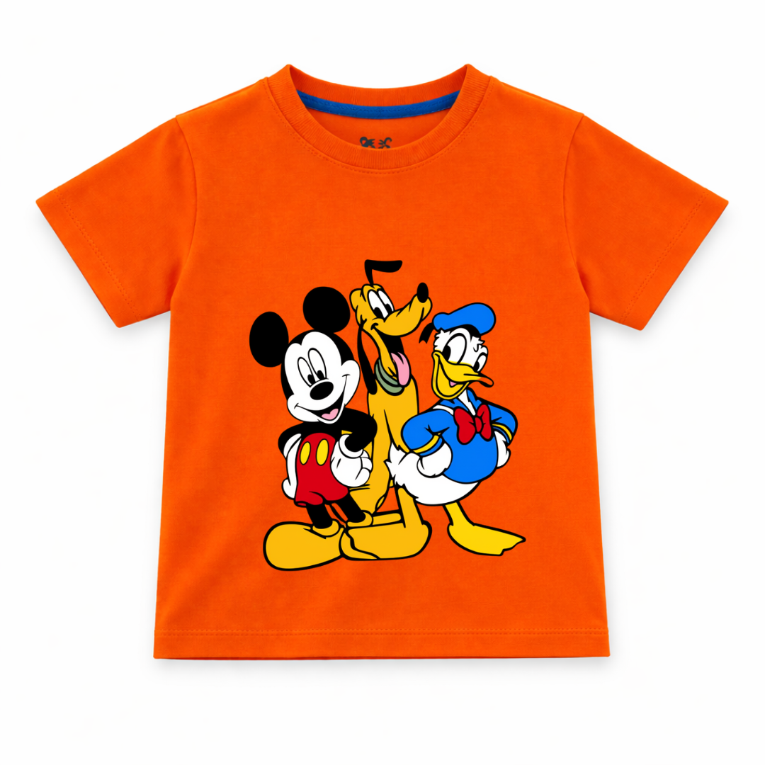 Orange Mickey & Friends summer coord set for kids, 2-piece jersey cotton outfit by lilcubspk featuring playful character design.