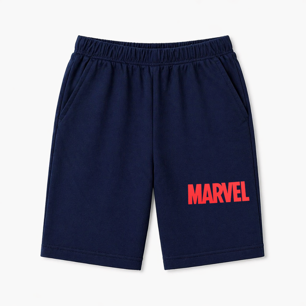 Navy blue summer coord set with Marvel print for kids aged 1-12, featuring a matching top and shorts from lilcubspk.