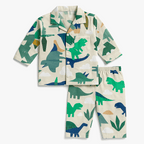 Kids cotton pajama set for ages 1-5 in dinosaur, car, unicorn, and more prints