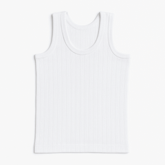White ribbed cotton boys vest flat lay – sleeveless innerwear for ages 1 to 10 – Lil Cubs PK