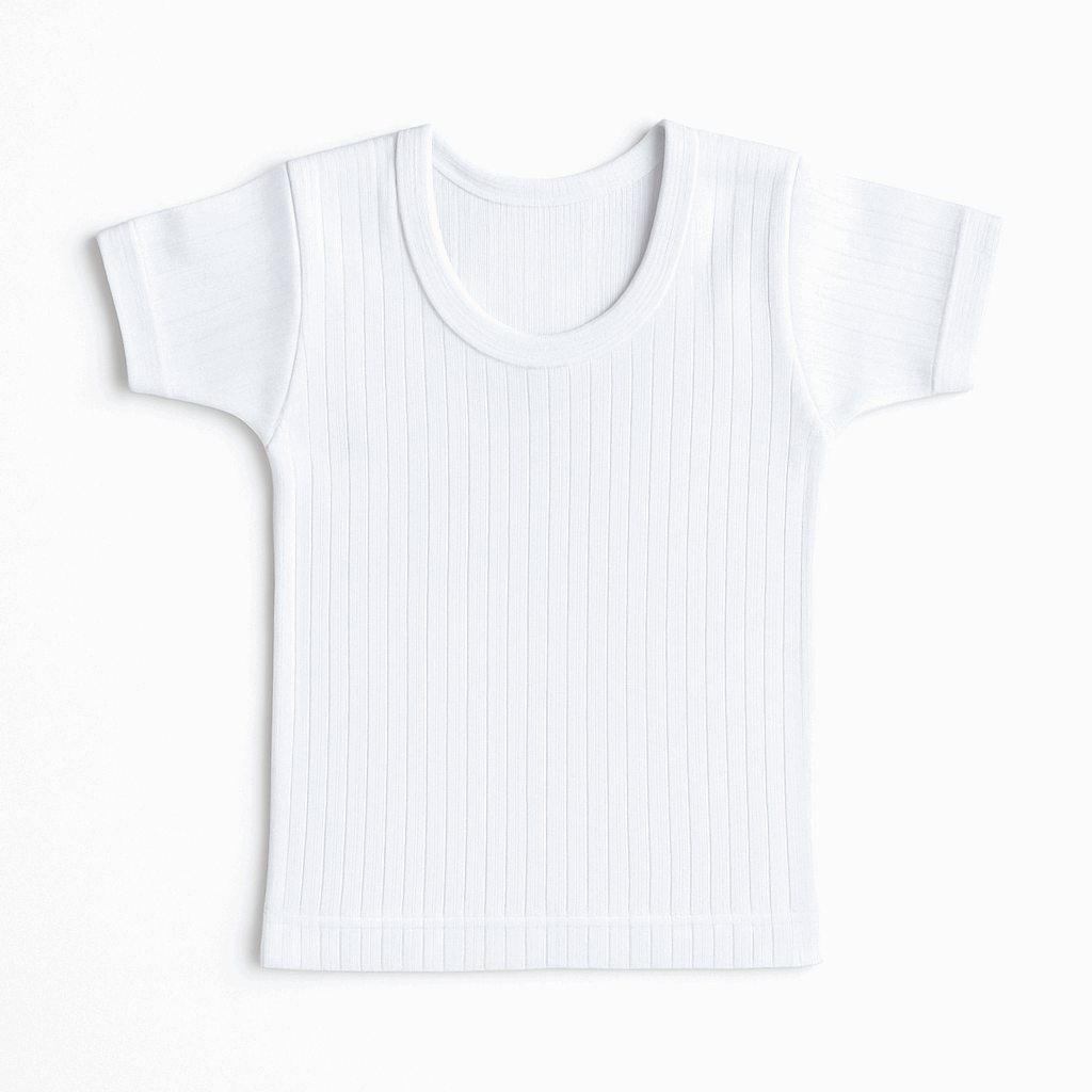 Kids warm cotton ribbed vest with half sleeves – white innerwear for winter – ages 1 to 10 years