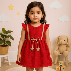 Star Charm Red Lace Baby Dress – Party Wear for Girls (6 Months to 1 Year)
