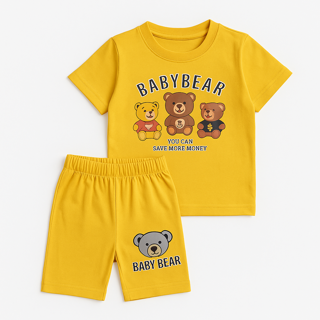 Baby Bear Yellow T-Shirt & Shorts Set for Kids – Cute Summer Outfit