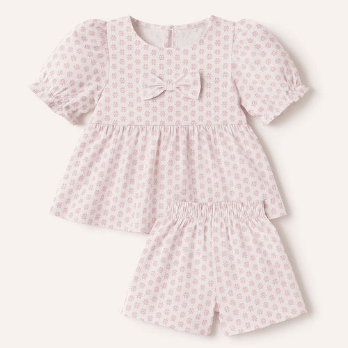 Baby Girl Floral Summer Suit Set | 2-Piece Cotton Dress & Bloomer
