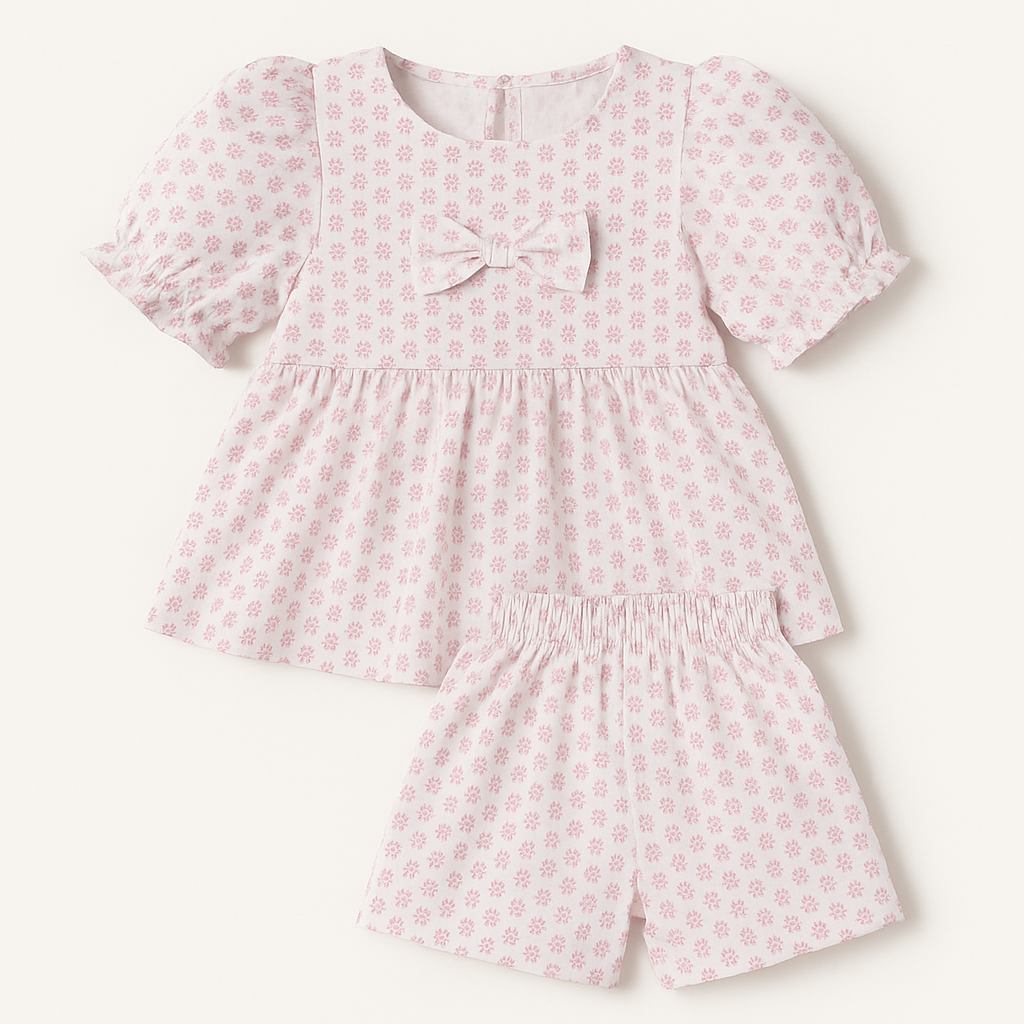 Baby Girl Floral Summer Suit Set | 2-Piece Cotton Dress & Bloomer