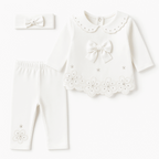 Baby Girls Pink & white Butterfly Embroidered 3-Piece Set – Top, Pants & Headband