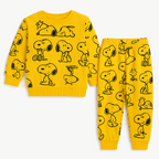 Yellow Cartoon Dog Print Kids Tracksuit Winter Fleece Sweatshirt Set for Boys  (Size 1-12 Years)
