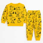 Yellow Cartoon Dog Print Kids Tracksuit Winter Fleece Sweatshirt Set for Boys  (Size 1-8 Years)