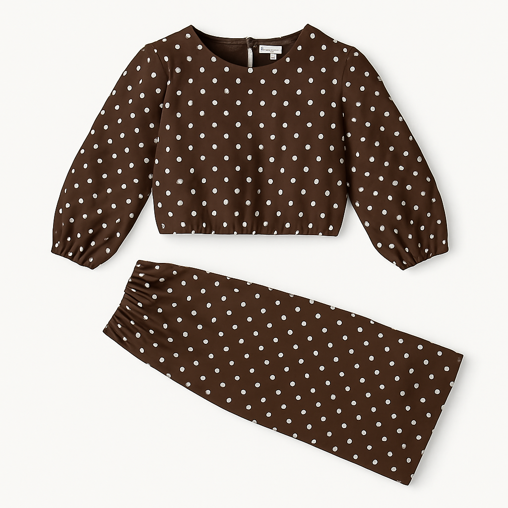 Trendy Polka Dot Co-Ord Set for Girls – Long Sleeve Top & Wide Leg Pants (1-6)