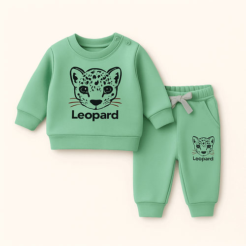 2-Piece Toddler Sweatshirt & Trouser Set – “Leopard” Graphic – Taupe Brown (0-3 to 9-12)