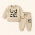 2-Piece Toddler Sweatshirt & Trouser Set – “Leopard” Graphic – Taupe Brown (0-3 to 9-12)