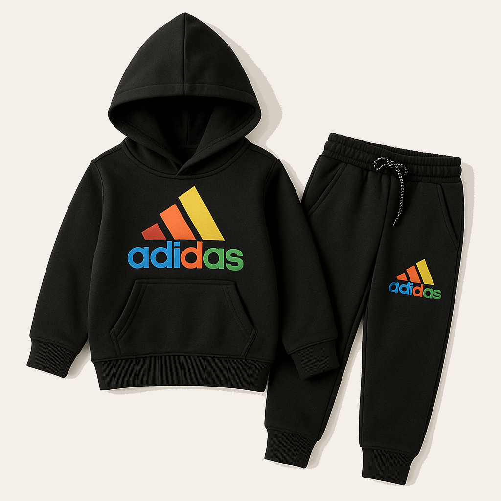 Branded Black Kids Hoodie & Jogger Set – Winter Tracksuit for Boys & Girls (1–12 Years) | LilCubs.pk