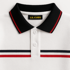 Kids Long Sleeve Polo Shirt – White with Navy/Red Stripe (2–6 Years) | Imported