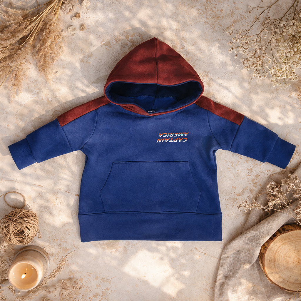 Blue and Red Fleece Captain Awesome Print Hoodie