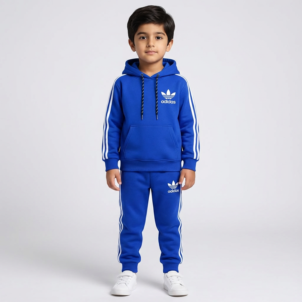 Blue Adidas-Inspired Fleece Tracksuit
