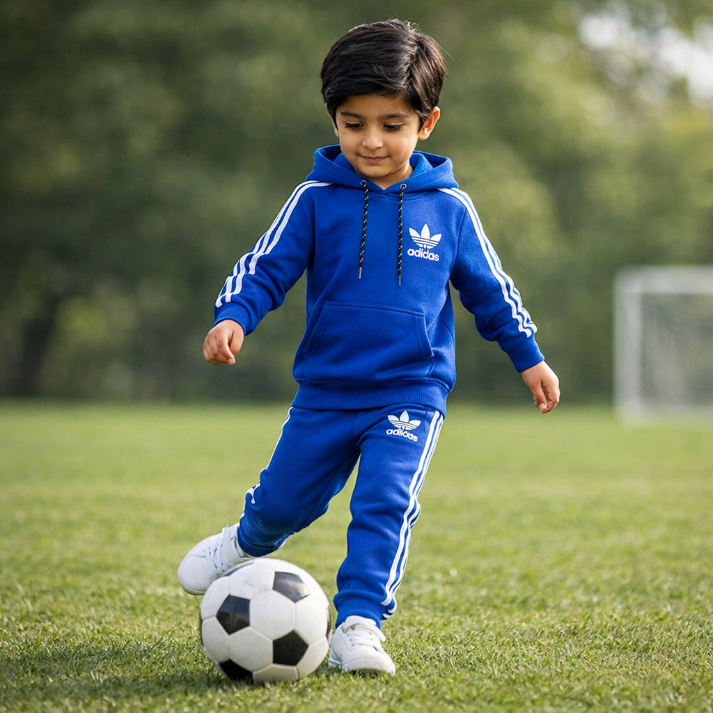 Blue Adidas-Inspired Fleece Tracksuit