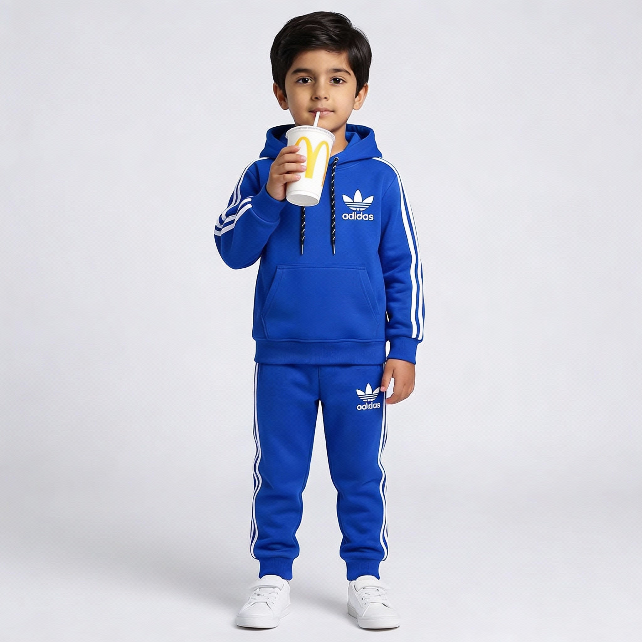 Blue Adidas-Inspired Fleece Tracksuit - Lil' Cubs