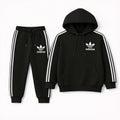Black Adidas-Inspired Fleece Tracksuit
