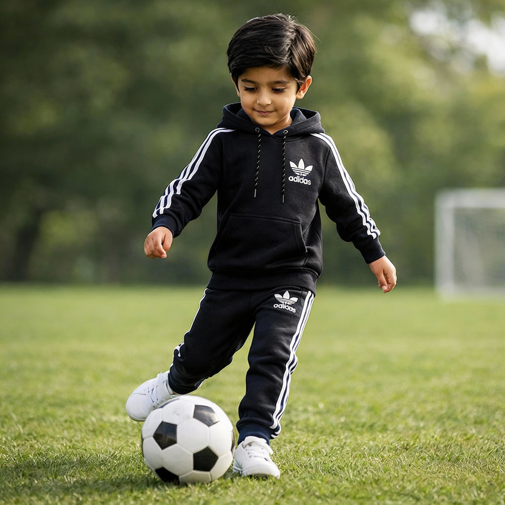 Black Adidas-Inspired Fleece Tracksuit