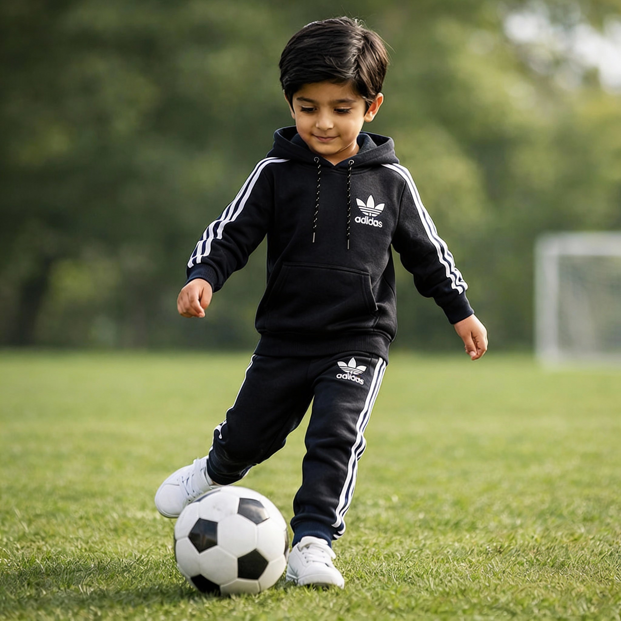 Black Adidas-Inspired Fleece Tracksuit