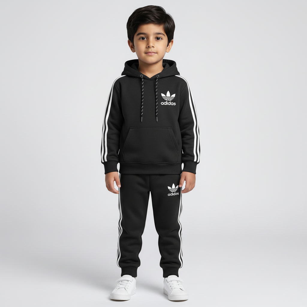 Black Adidas-Inspired Fleece Tracksuit