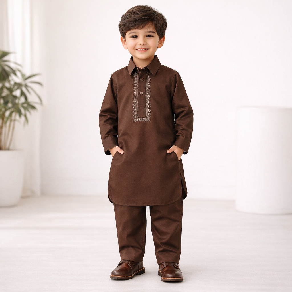 Royal Embroidered Brown Shalwar Kameez
