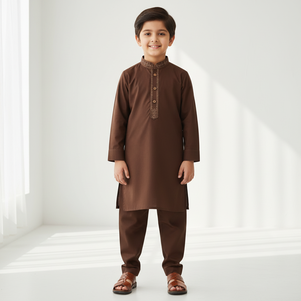 Sultan Embroidered Brown Shalwar Kameez