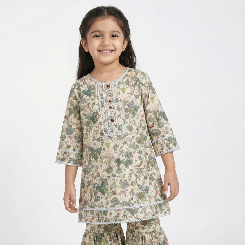 Off-White Jungle Print Kurti Shahrara (2-Piece)