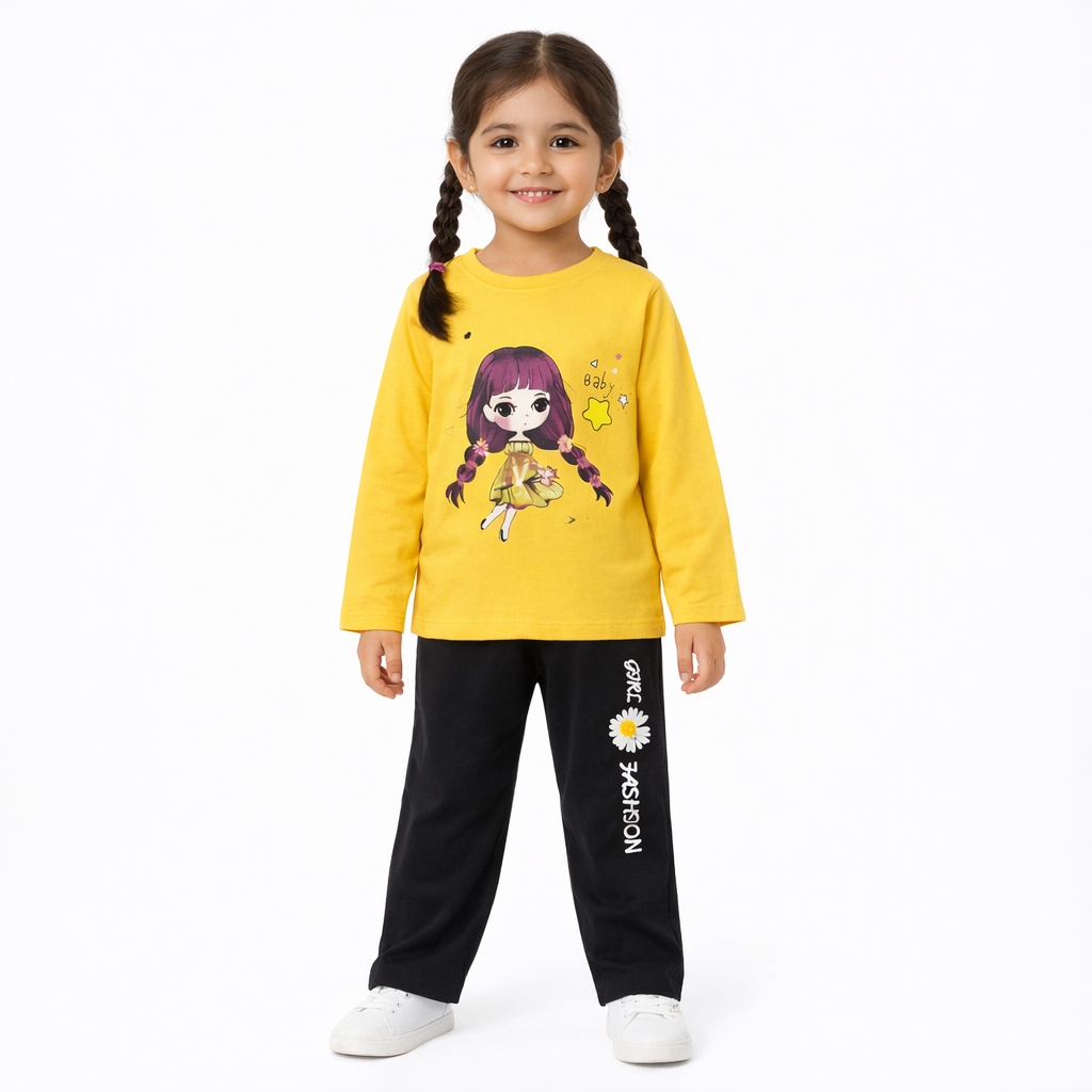 Yellow & Black Baby Girl Summer Coord Set (2-Piece)