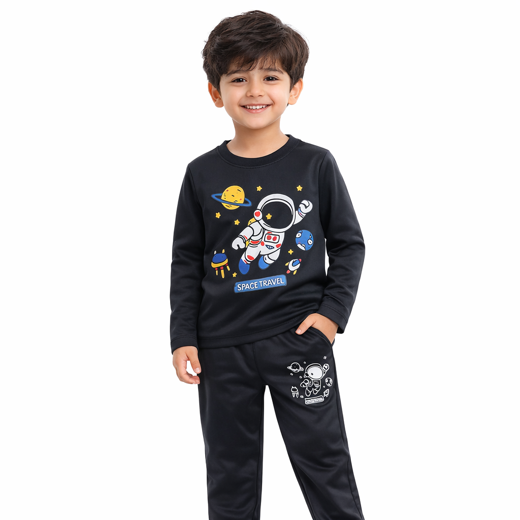 Lil' Cubs Space Travel Summer 2-Piece Coord Set for kids, featuring playful space-themed design and comfortable summer fabric.
