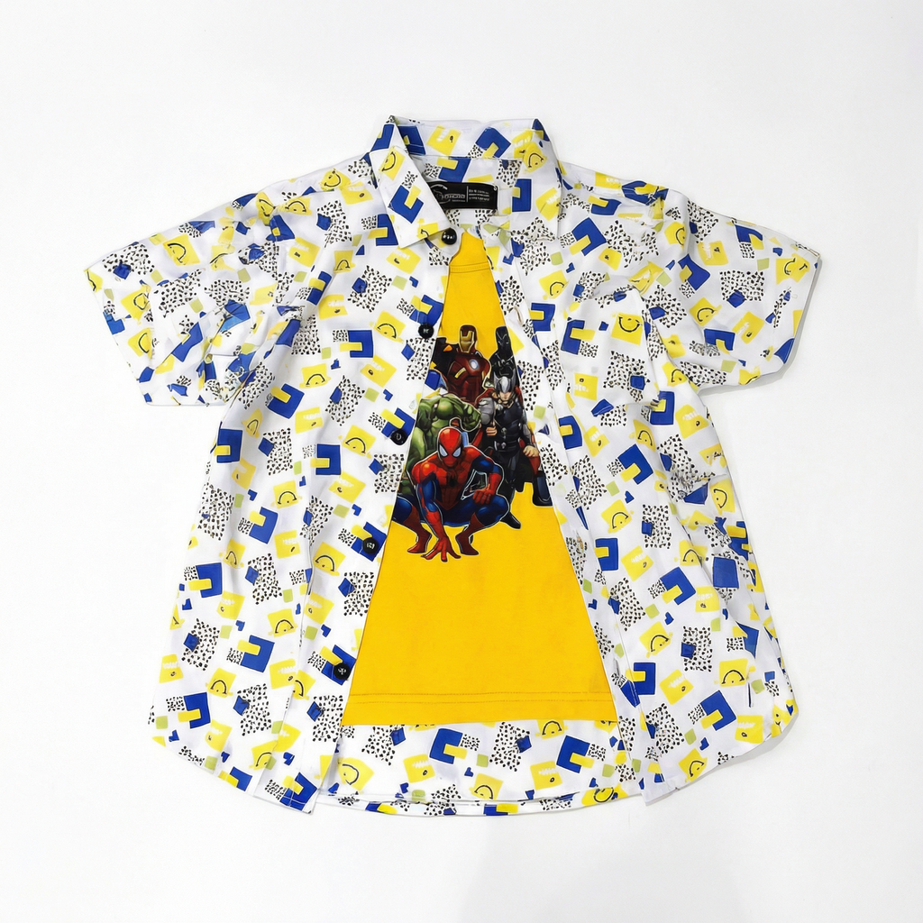 White Smile Casual Shirt with Super Heros Print T-Shirt - Lil' Cubs