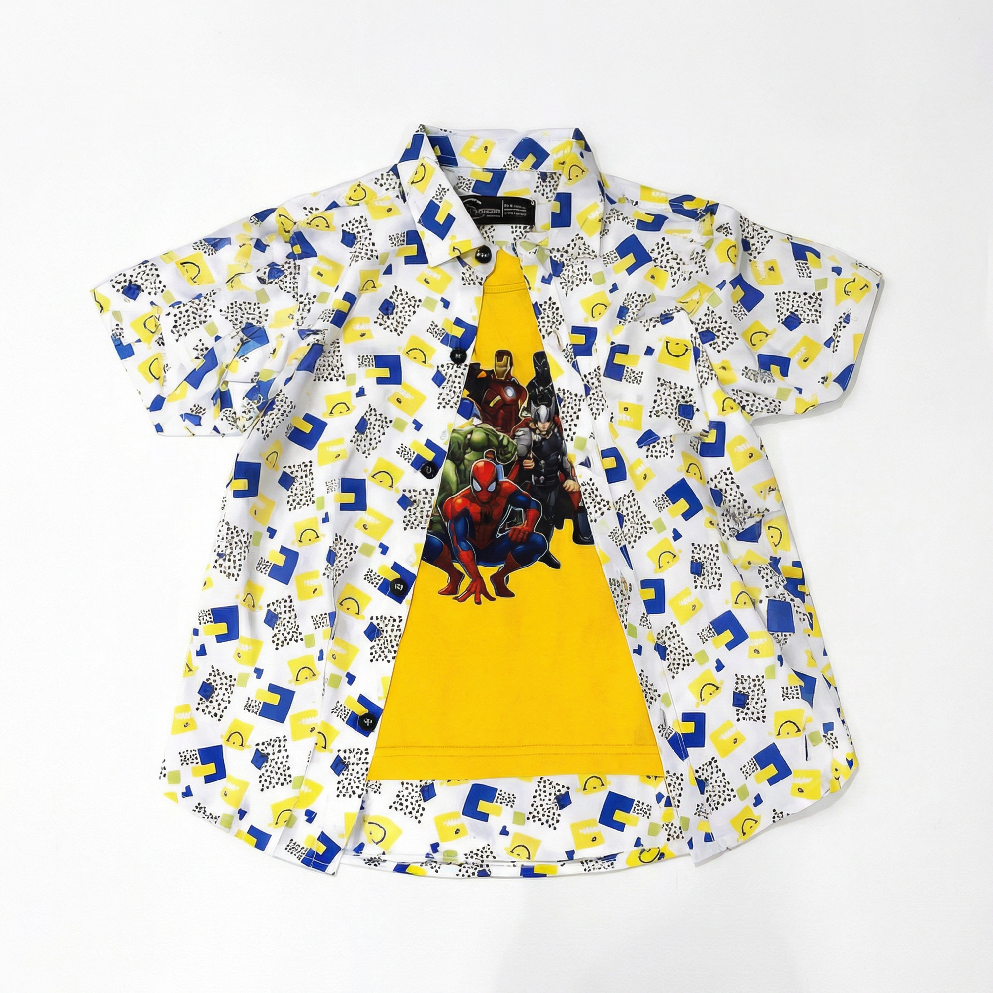 White Smile Casual Shirt with Super Heros Print T-Shirt