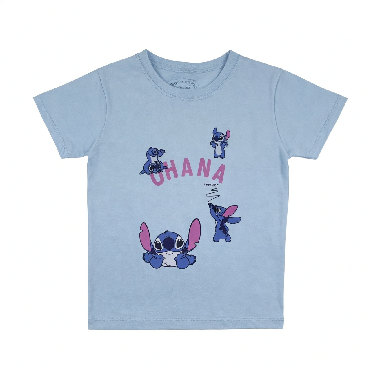 Light blue Stitch summer T-shirt by lilcubspk featuring short sleeves and casual fit, ideal for warm-weather wear.