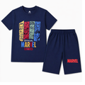 Navy blue summer coord set for kids with Marvel print, includes top and shorts, by lilcubspk, suitable for ages 1-12.