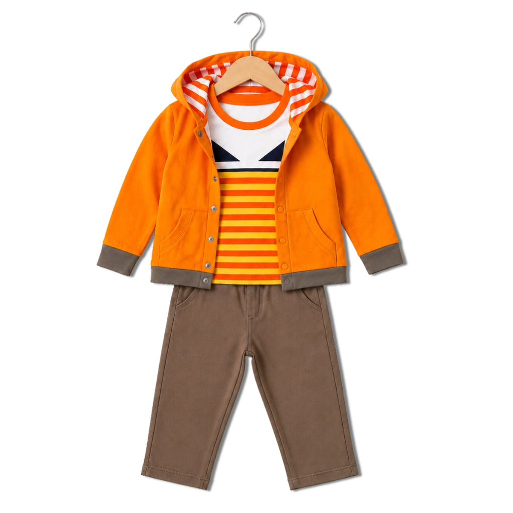 Orange & Brown Hoodie Style Mid Season Suiting Set – 3 Piece