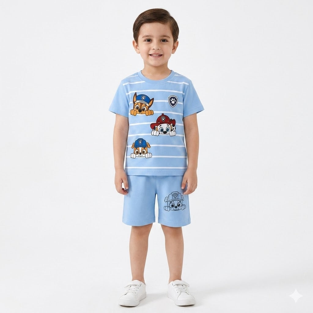 Boys Sky Blue Paw Patrol Print Summer Coord Set (1–12 Years) - Lil' Cubs