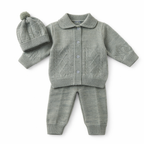 Newborn Knitted 3-Piece Winter Set – Soft Cardigan, Pants & Cap (0–24 Months)