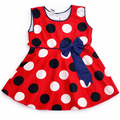 Red lilcubspk frock with circle print, two-piece design, lightweight fabric, and sleeveless style for girls.