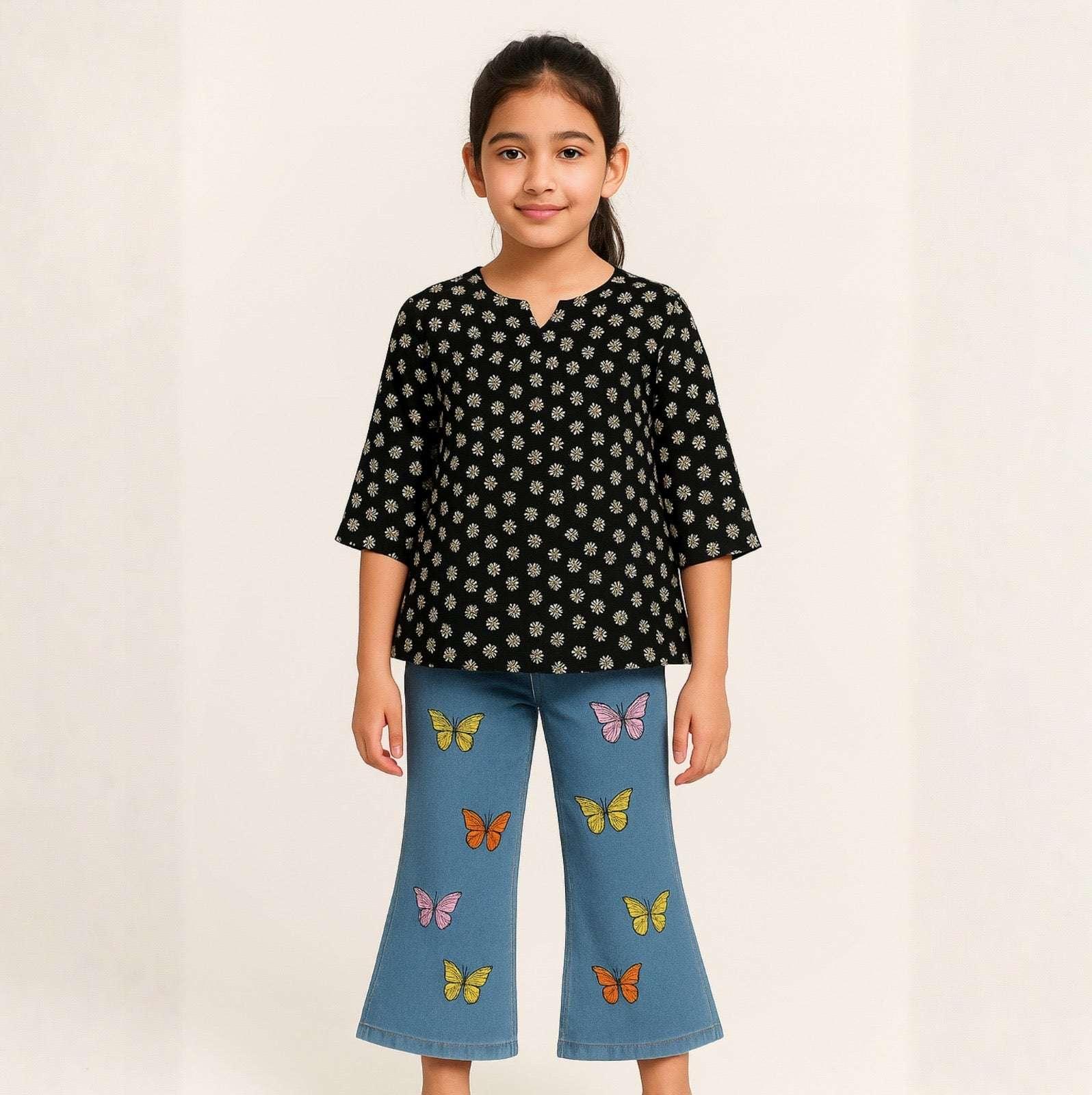 Chic & Comfy Black Blossom Chiffon Top – Classic Elegance for Your Little Star! Signature Collection