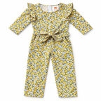 Girls yellow floral jump dress by lilcubspk featuring a sleeveless design and a vibrant floral pattern.