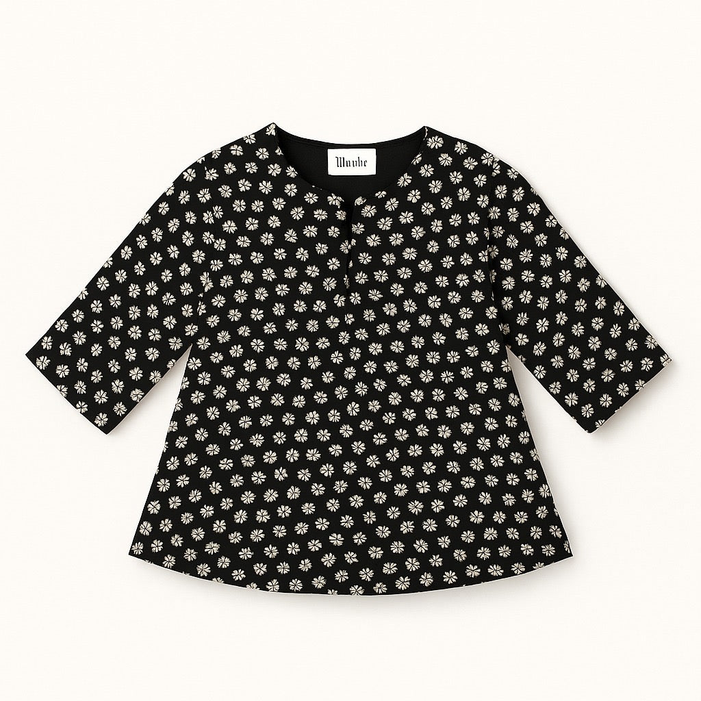 Chic & Comfy Black Blossom Chiffon Top – Classic Elegance for Your Little Star! Signature Collection