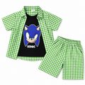 Light green check Sonic summer coord set for boys, includes matching top and shorts, from lilcubspk for ages 1 to 12 years.
