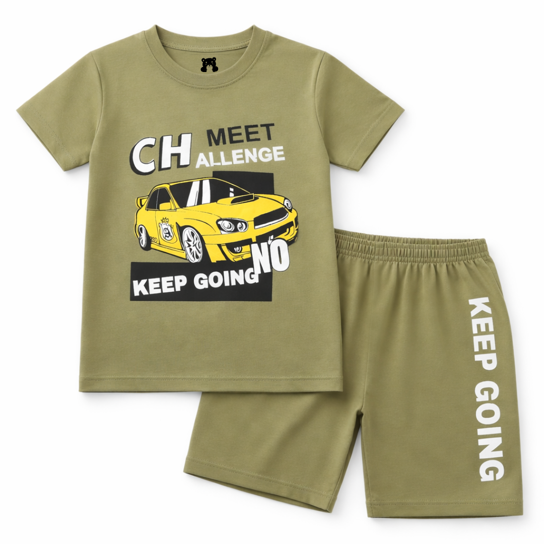 Light Olive Racing Car Summer Coord Set (2-Piece)