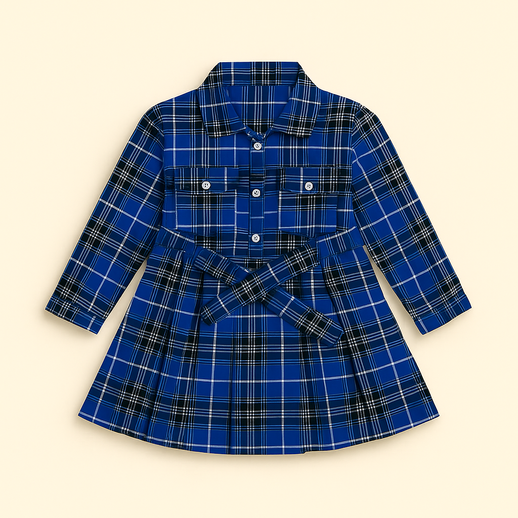 Blue Check Belted Dress – Girls (2–8 Years)