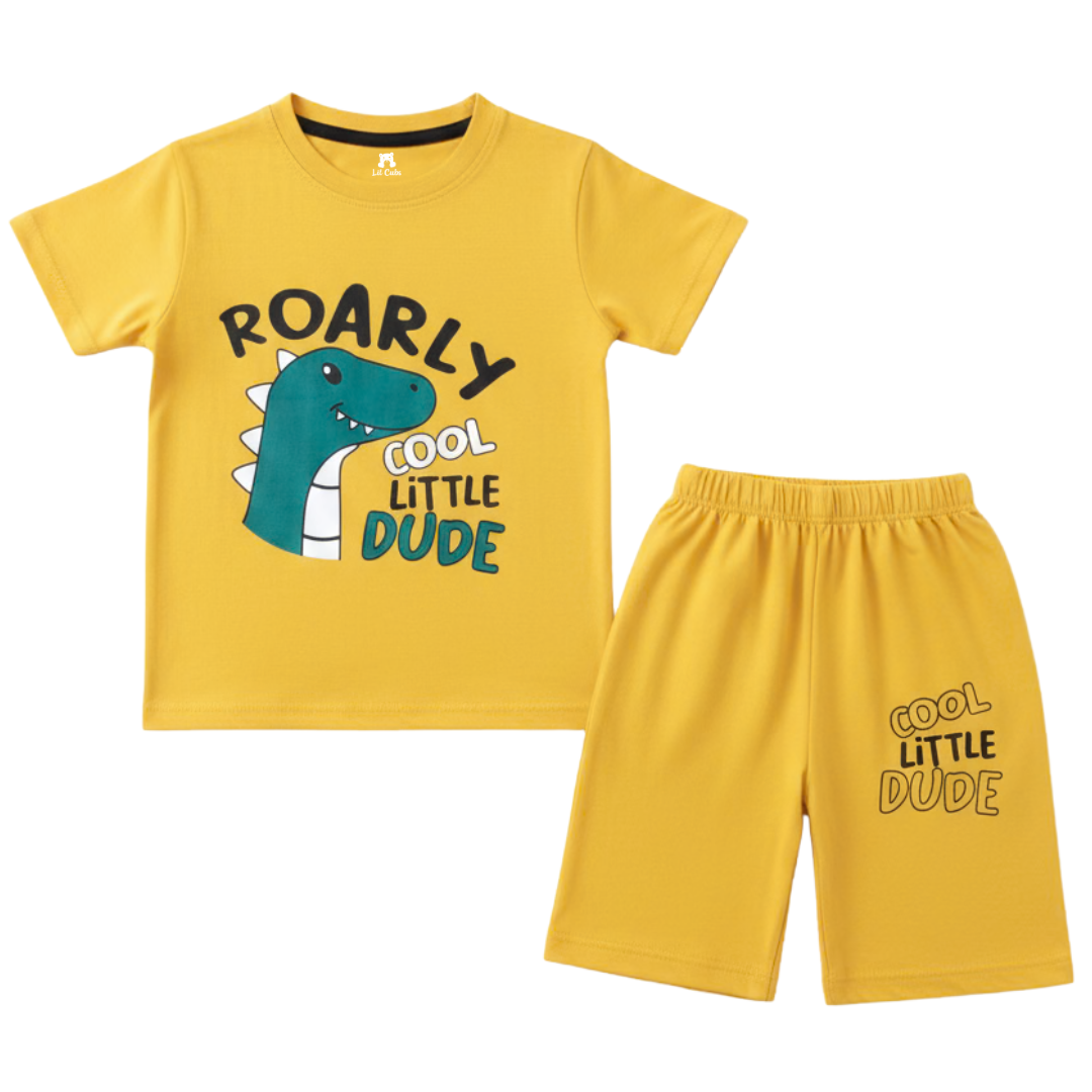 Dino Yellow Summer Coord Set (2-Piece) - Lil' Cubs